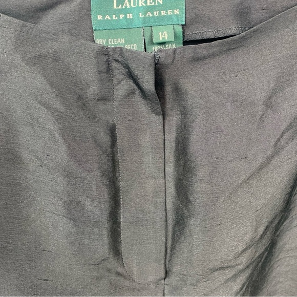 Lauren Ralph Lauren 100% Silk Pants sz 14 Green Label Luxury Preppy Black Wide - Picture 2 of 8